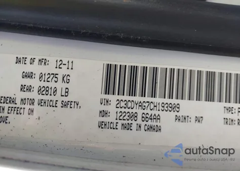 2012 Dodge Challenger Sxt z USA, uszkodzony, nr VIN 2C3CDYAG7CH193909